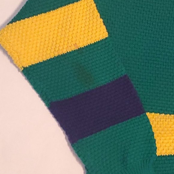 Vintage Izod Chunky Cable Knit Tennis Sweater V Neck Size M Green Blue Yellow - Picture 3 of 10